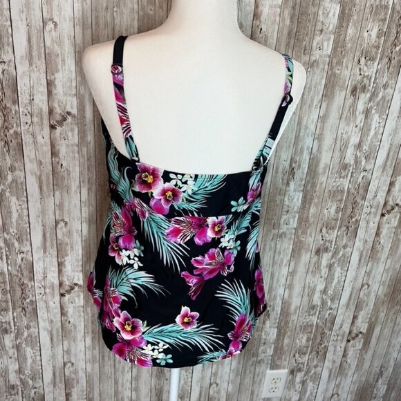 Island Escape Black Floral Padded Tankini Top size 16W - Picture 3 of 5
